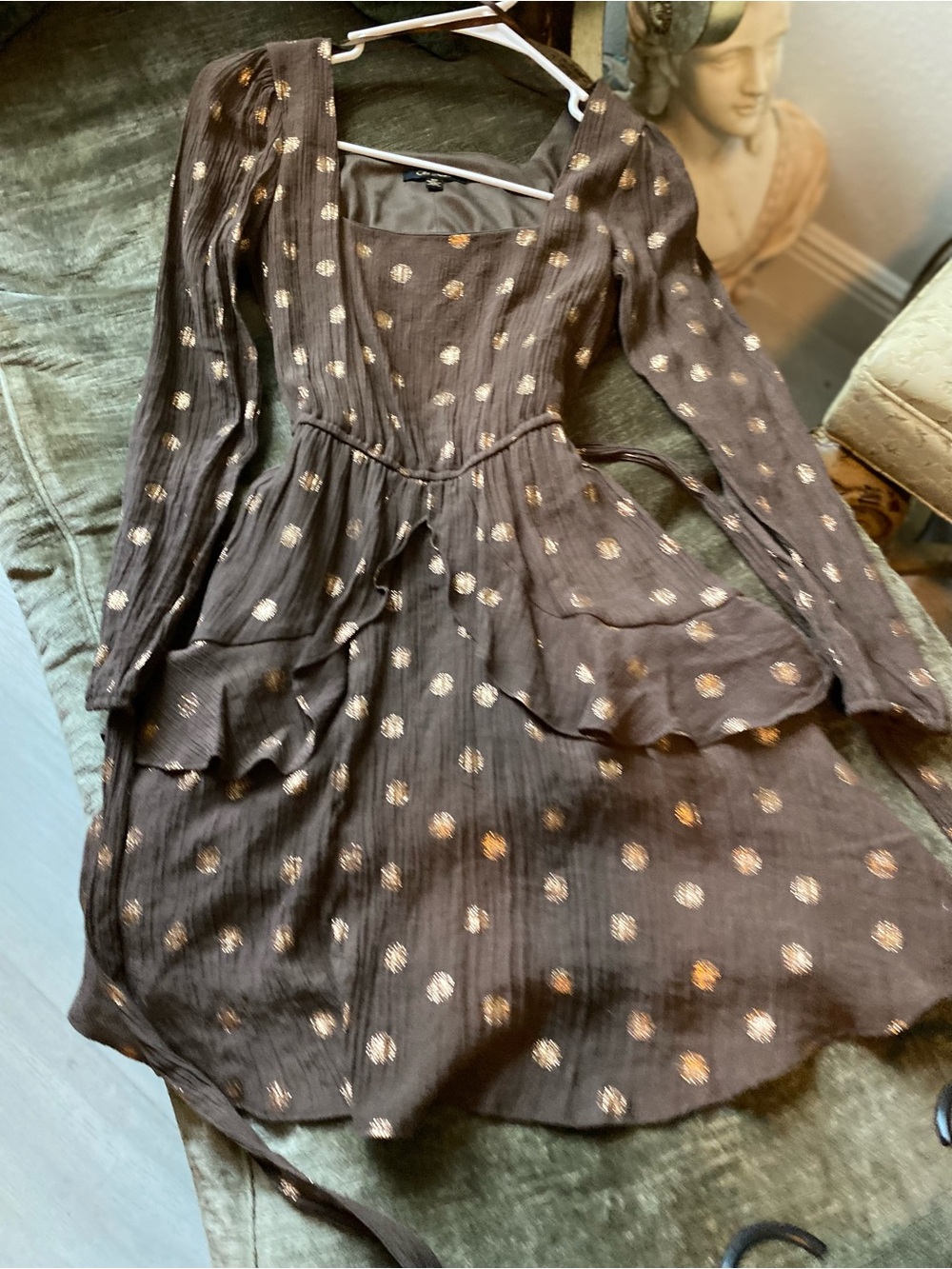 City Studio Black Long Sleeve Peplum Dress with Gold Dots